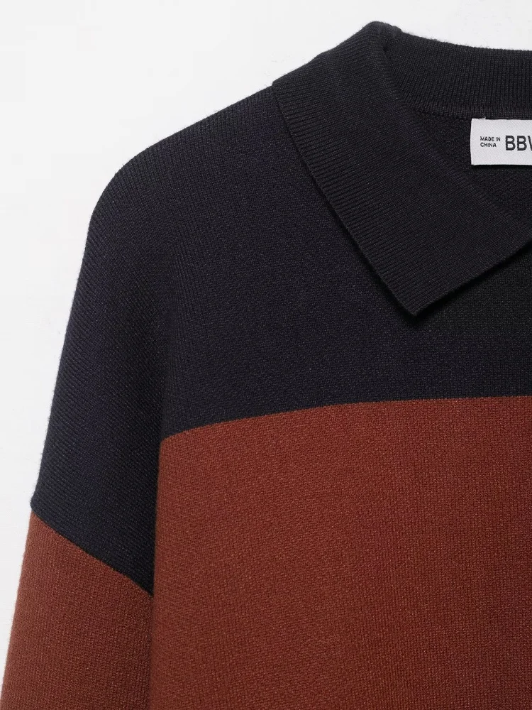 الخريف بولو طوق كم طويل مخطط سترة مشغولة من الصوف القمم المرأة أزرار الديكور البلوز سترة الإناث ملابس أنيقة غير رسمية #3