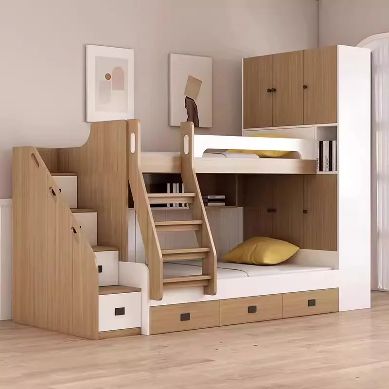 Hong Kong solid wood bed bunk bed children's   mother   high   double   with wardrobe desk multi-function bed view 4