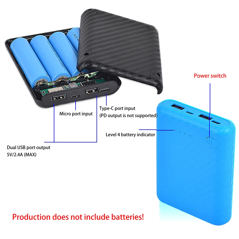 4 Slots 18650 Battery Box Case DIY Power Set Material Mini Solderless Power Supply Housing For Home Go Out And Other Occasions