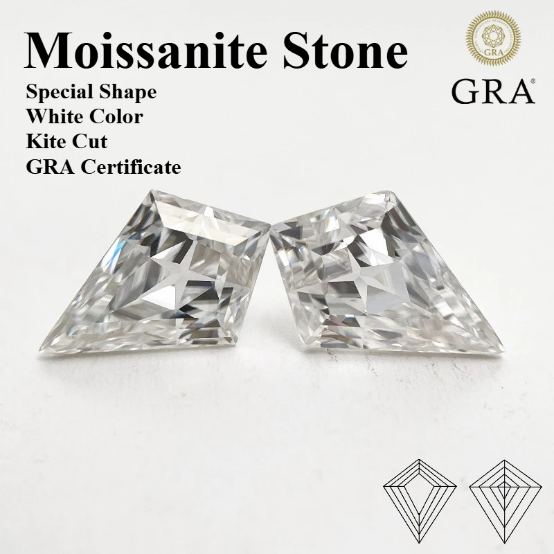 

Moissanite Stone Special Shape White Color Kite Cut Charm Beads for DIY Jewelry Making Rings Bracelet with Certificate