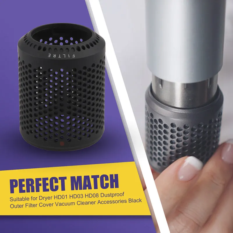 Suitable for Hair Dryer HD01 HD03 HD08 Dustproof Outer Filter Cover Vacuum Cleaner Accessories Black-ABVM