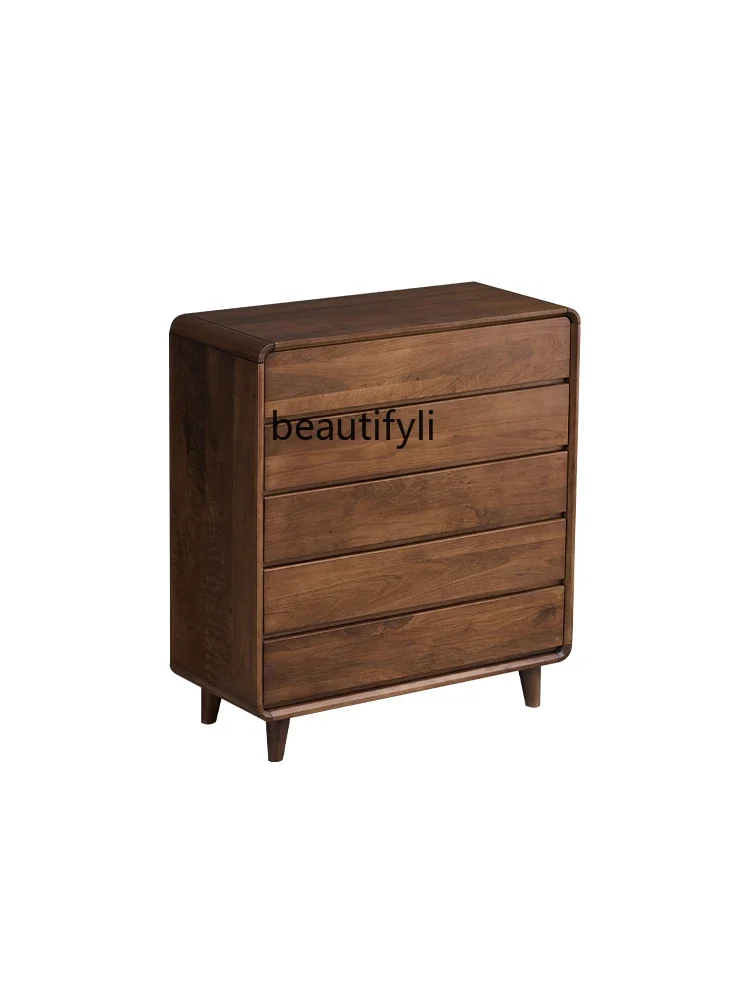 

Black Walnut Five-Drawer Wooden Chest of Drawers Nordic Solid Wood Chest of Drawers Bedroom Locker Wardrobe Entrance Living Room