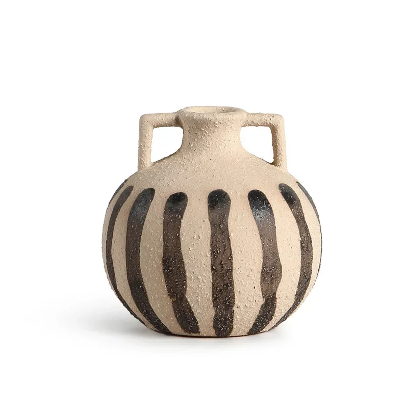 

French medieval black coffee binaural ceramic vase flower jewelry ornament