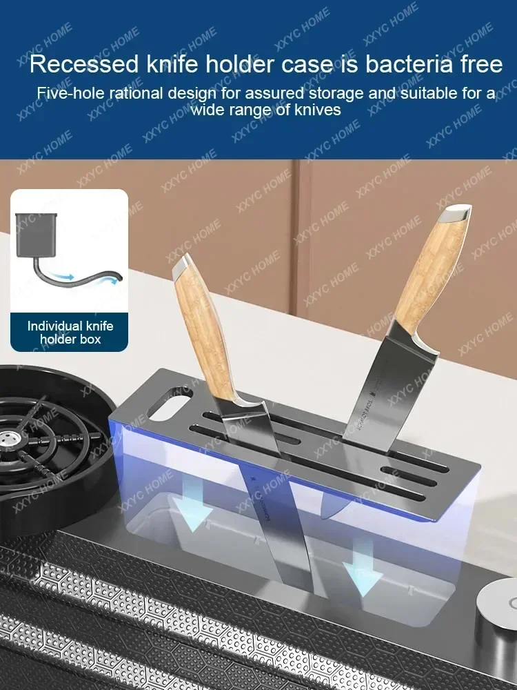 Digital Embossed Flying Rain Waterfall Flume Nano 304 Stainless Steel Large Single Trough Kitchen Household Vegetable Basin