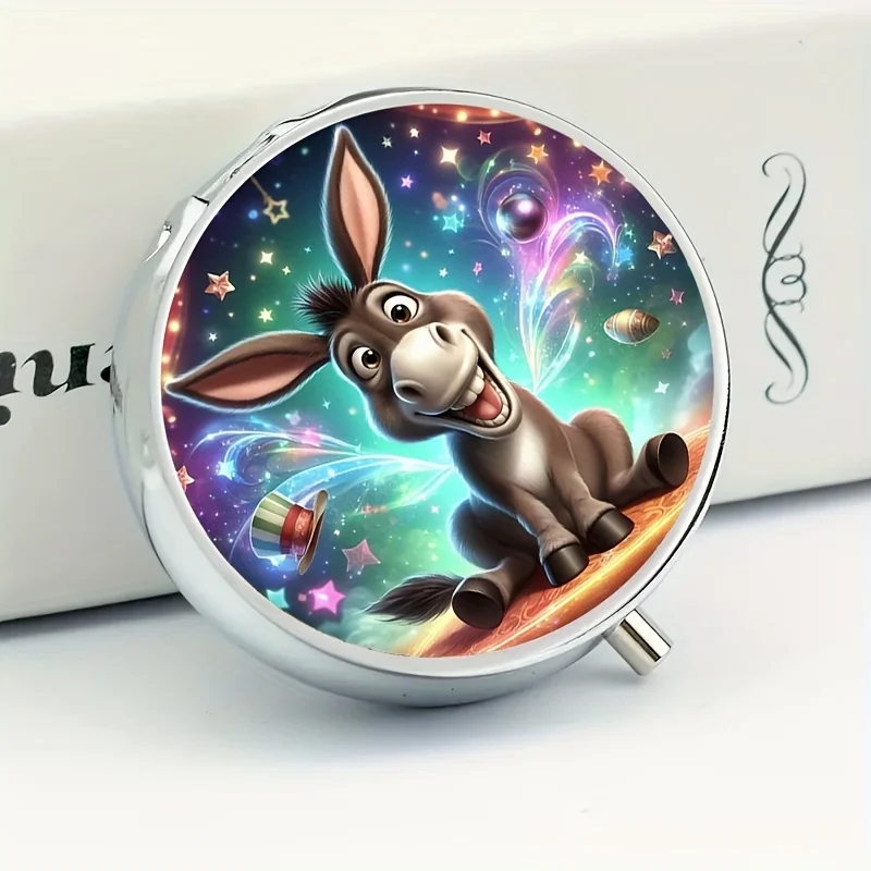 Cartoon Donkey 3 Frame Medicine Box - Portable Decorative Metal Medicine Storage Box,Perfect for Travel,Ideal Gifts for Family