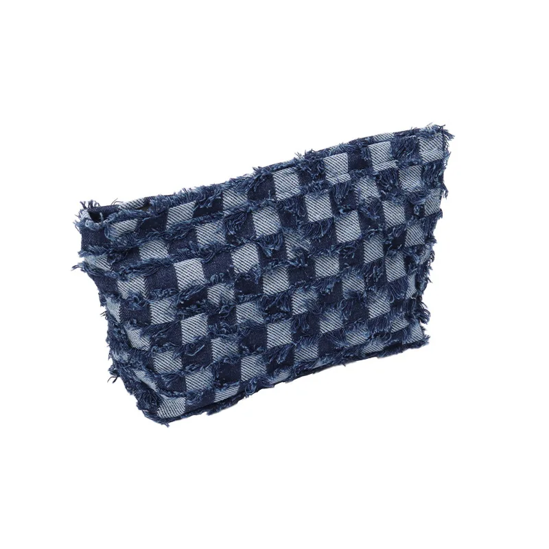 Handheld Makeup Bag Instagram High Beauty Portable Travel Large Capacity Toilet Storage Bag Denim Checkerboard Bag Small