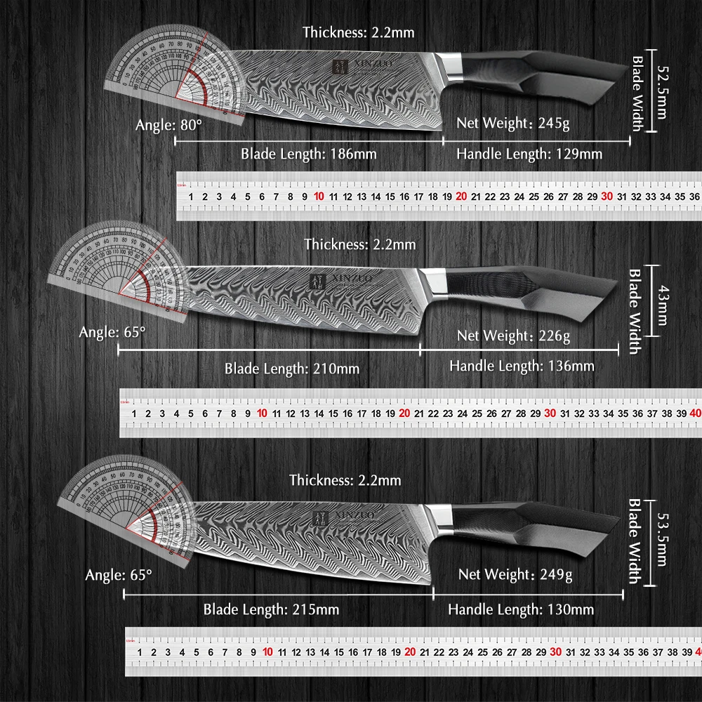 XINZUO 6PCS Knives Set Japan Forged Damascus Steel Knife Best Sharp Cleaver Nakiri Vegetable Carving Big Knife With G10 Handle