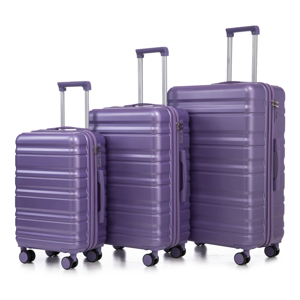 

3Pcs ABS Luggage Set 20/24/28 Inch Purple Spinner Wheels Carry on Suitcase with Combination Lock Travel Luggage