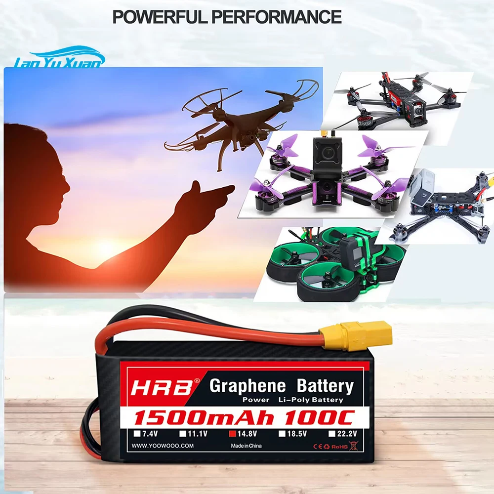 2PC  2S 3S 4S 6S Lipo Battery 1300mah 1500mah 1800mah 2200mah 2600mah 100C Graphene  RC  with Deans XT60 Connector