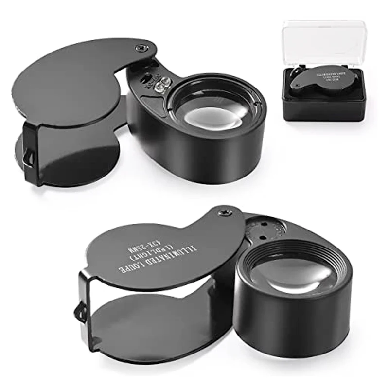 40X-25mm LED Illuminated Jewelers Loupe Magnifier With Light Diamond Eye Magnifying Glass For Jewelry Antiques Coins Stamps