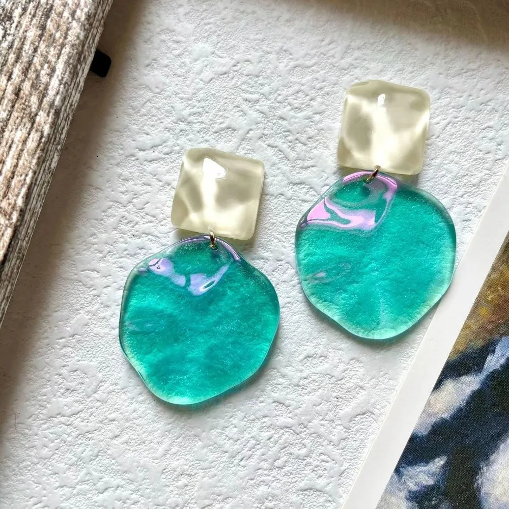 Sweet Water Ripple Eardrop Wavy Round Acrylic Transparent Dangle Earrings Exquisite Vintage Irregular Geometric Ear Stud