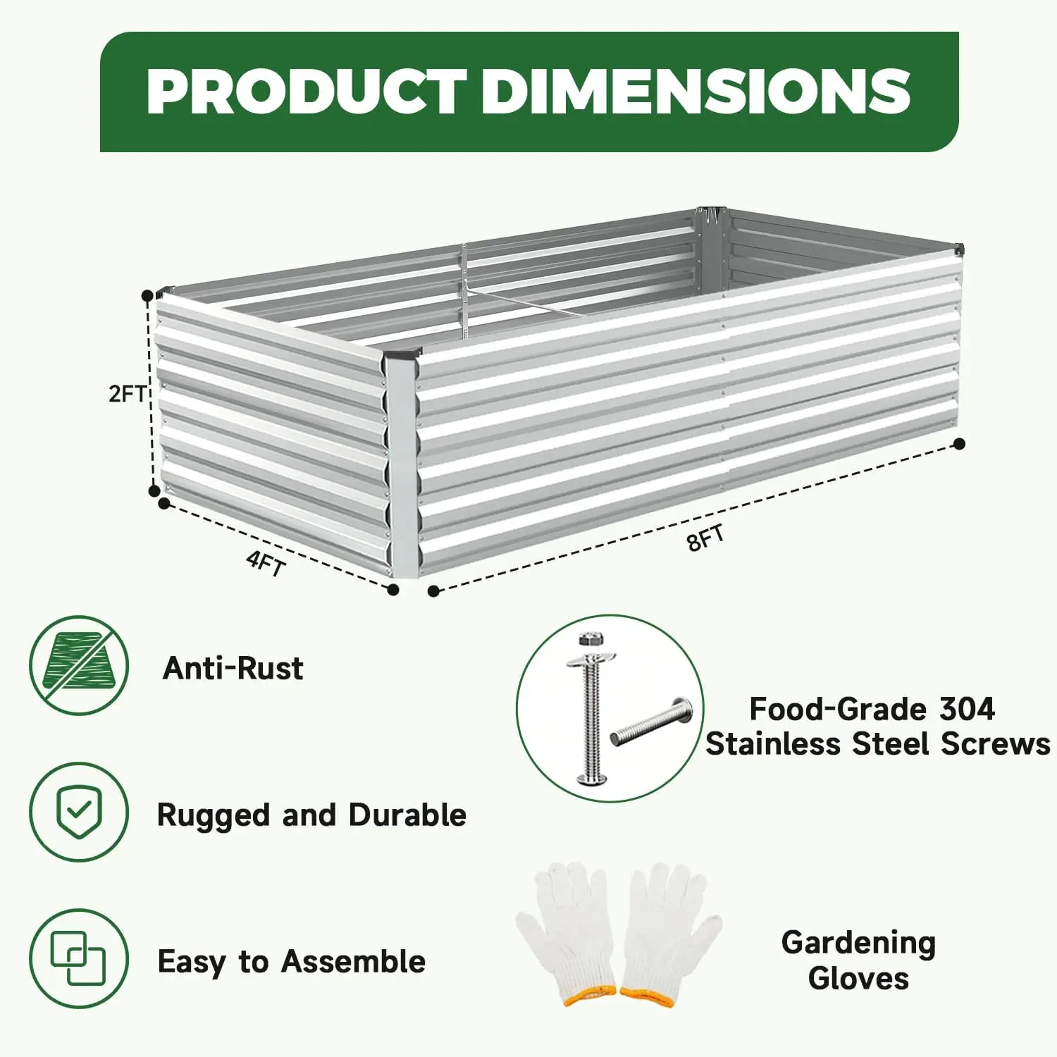 8x4x2 ft Outdoor Raised Garden Bed, Large Metal Planter Raised Beds, Planters for Outdoor Plants for Vegetables, Flowers, Herbs, Fruits, and Succulents.(2 Pcs)