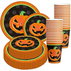 10Sets Halloween Disposable Tableware Sets Ghost Pumpkin Paper Cup Plates Straws Banner Cupcake Topper Halloween Party Decor