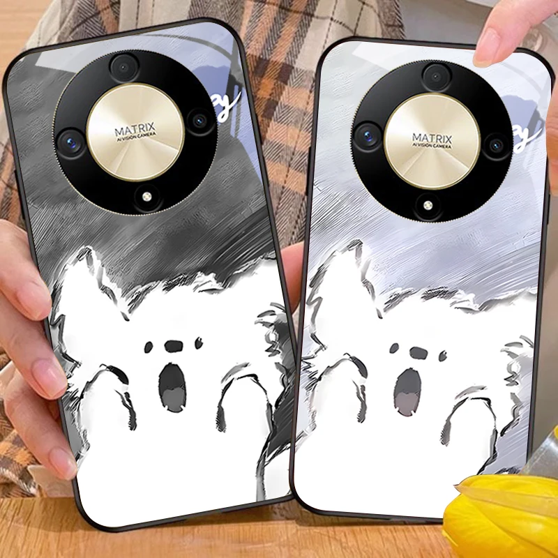 Surprised little dog For Honor Magic 6 50 70 90 Lite X7b 200 Pro nova 10 Nova 5T X6 P30 Pura 70 Ultra tempered glass phone case