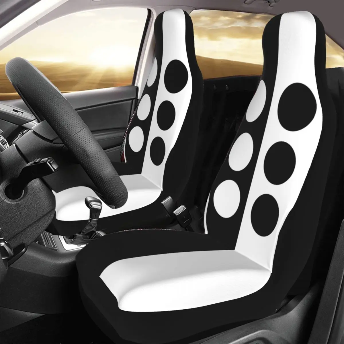 Black And White Mod Design Off Center Circles Car Seat Cover Custom Printing Universal Front Protector Accessories Cushion Set