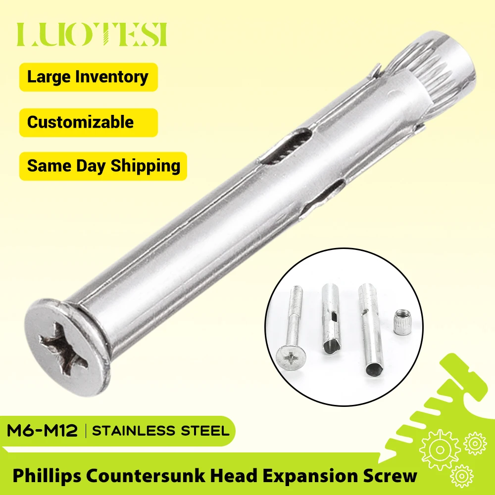 Phillips Countersunk Head Expansion Screw 304/201 SS M6 M8 M10 M12 Sleeve Concrete Anchor Built-in Tension Cross Flat Bolts