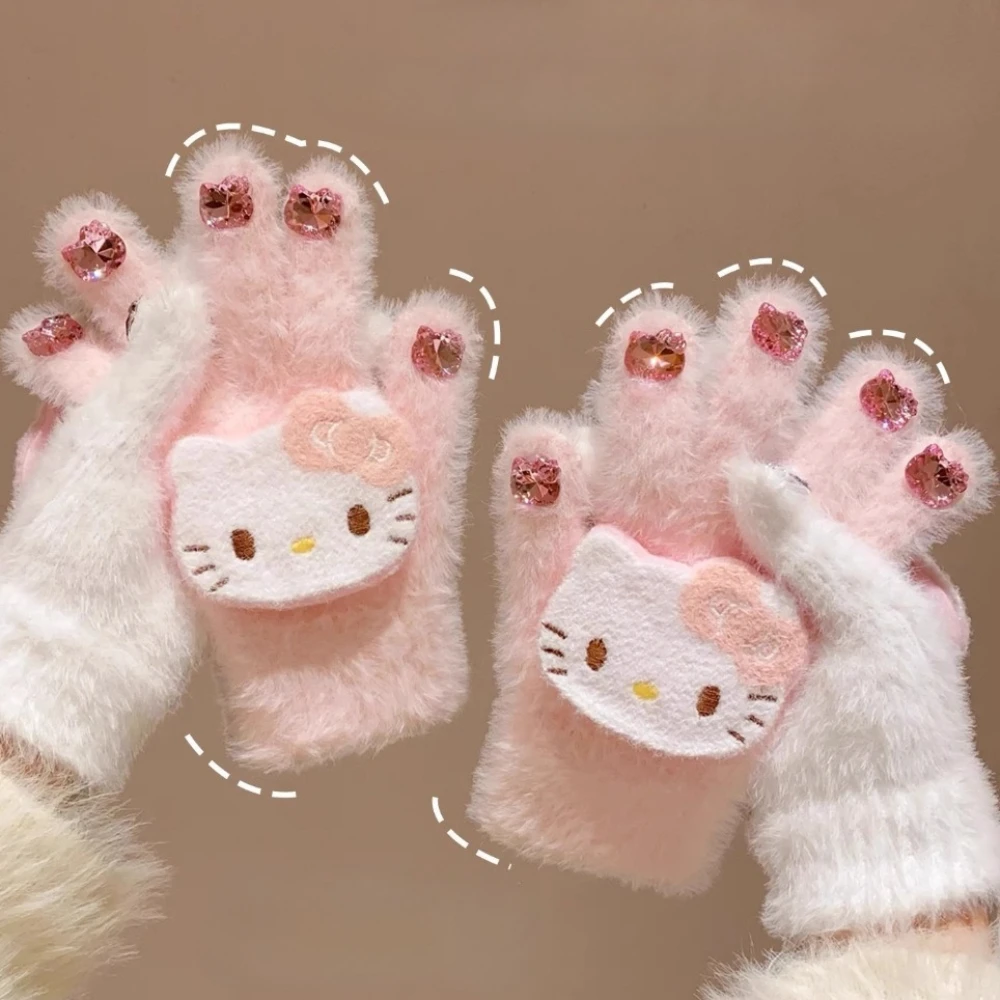

Перчатки Hello Kitty Sanrio для детей, милые плюшевые теплые перчатки для зимы, украшения KT Cat, зимние подарки для детей