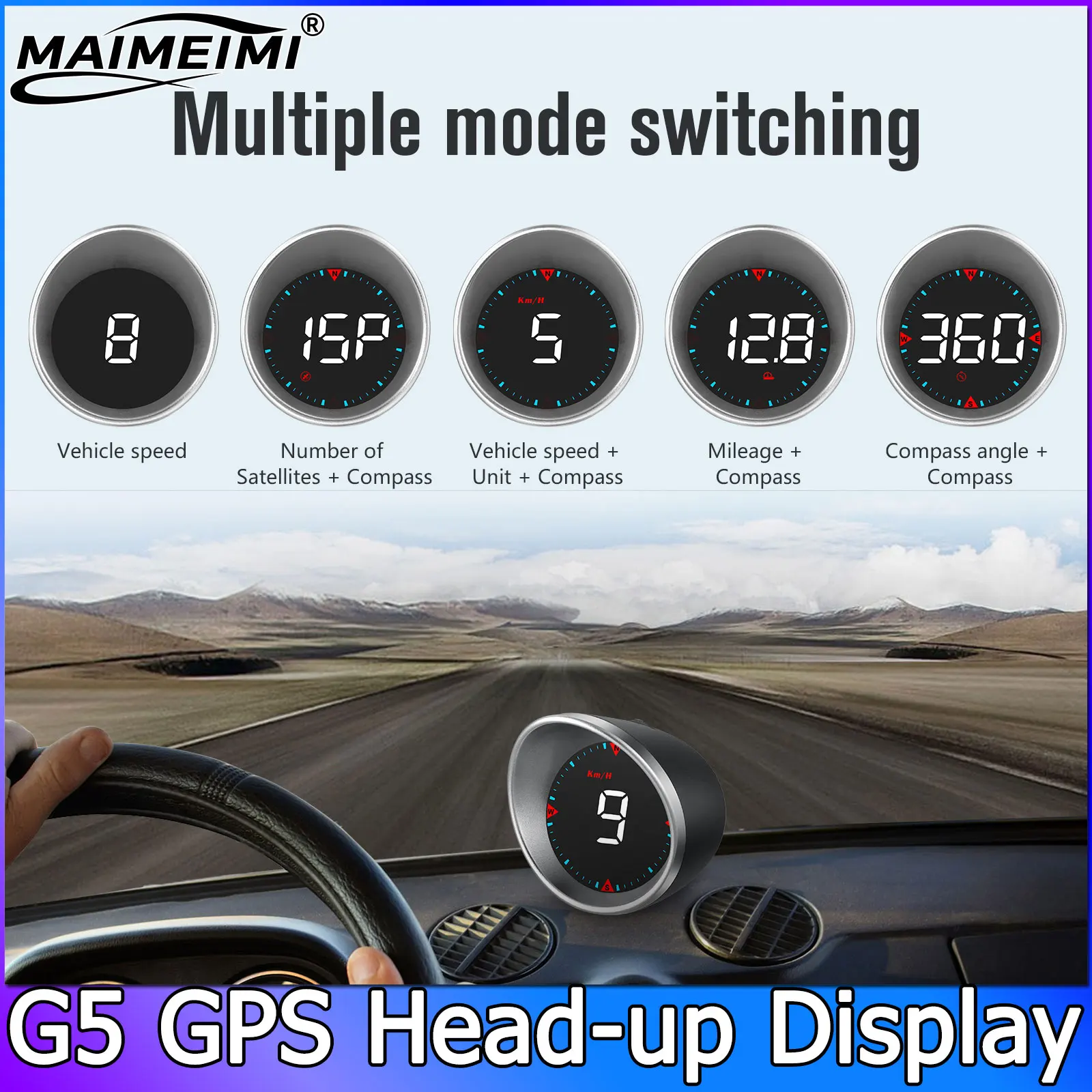 G5 GPS HUD Gauge Smart Digital Speed Mileage Meter MPH KMH Overspeed Alarm Head Up Display for All Car Universal Compass