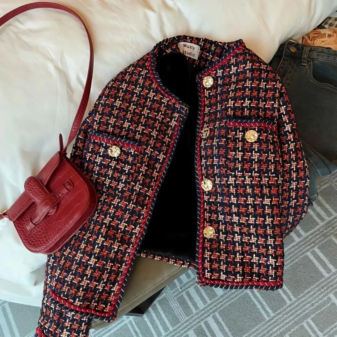 

Women Small Fragrant Style Coarse Tweed Coat Autumn Winter New Fashion Wild Short Jacket Elegant Outwear Female Top C225