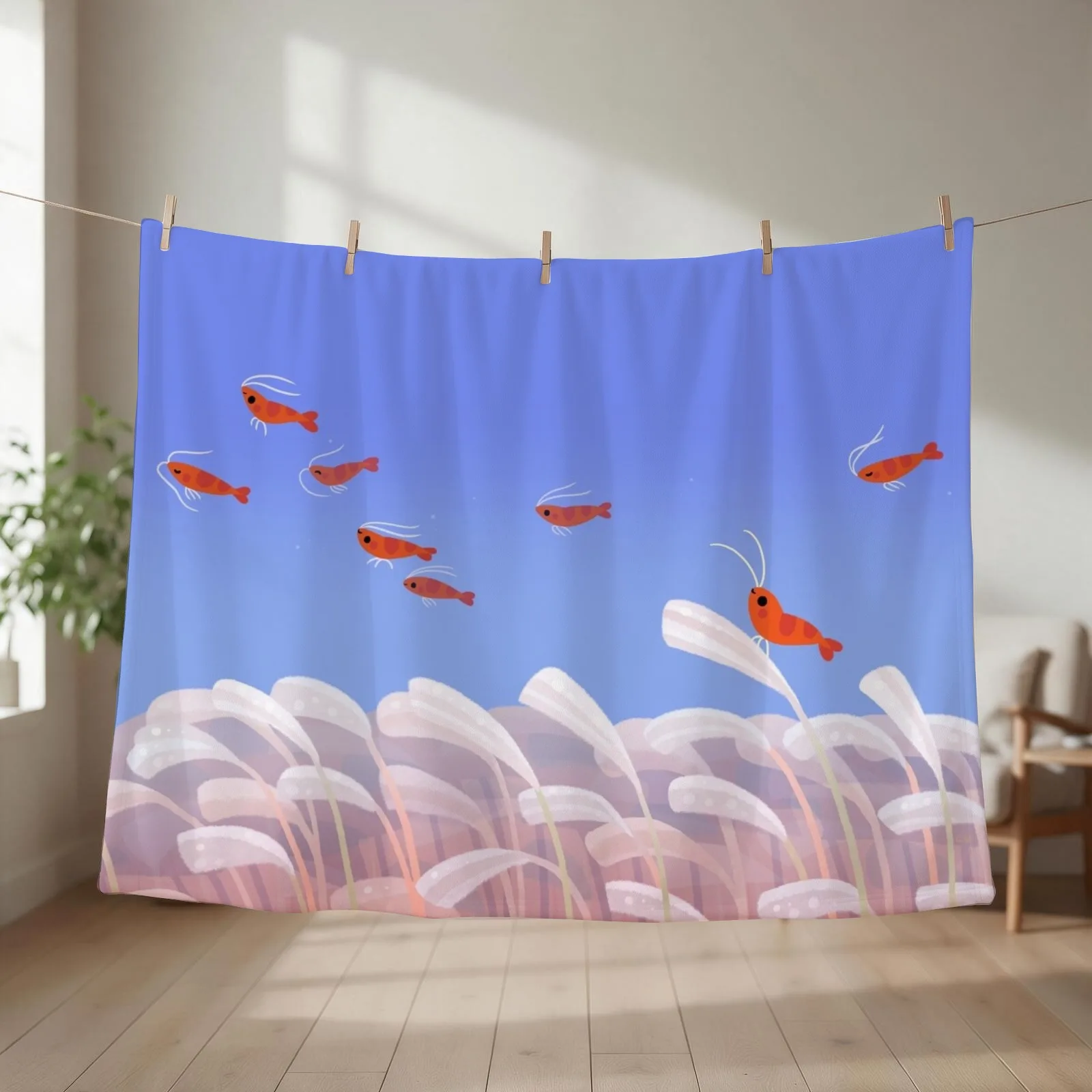 Flying cherry shrimp Throw Blanket couch cozy soft plush fuzzy picnic outdoor blanket