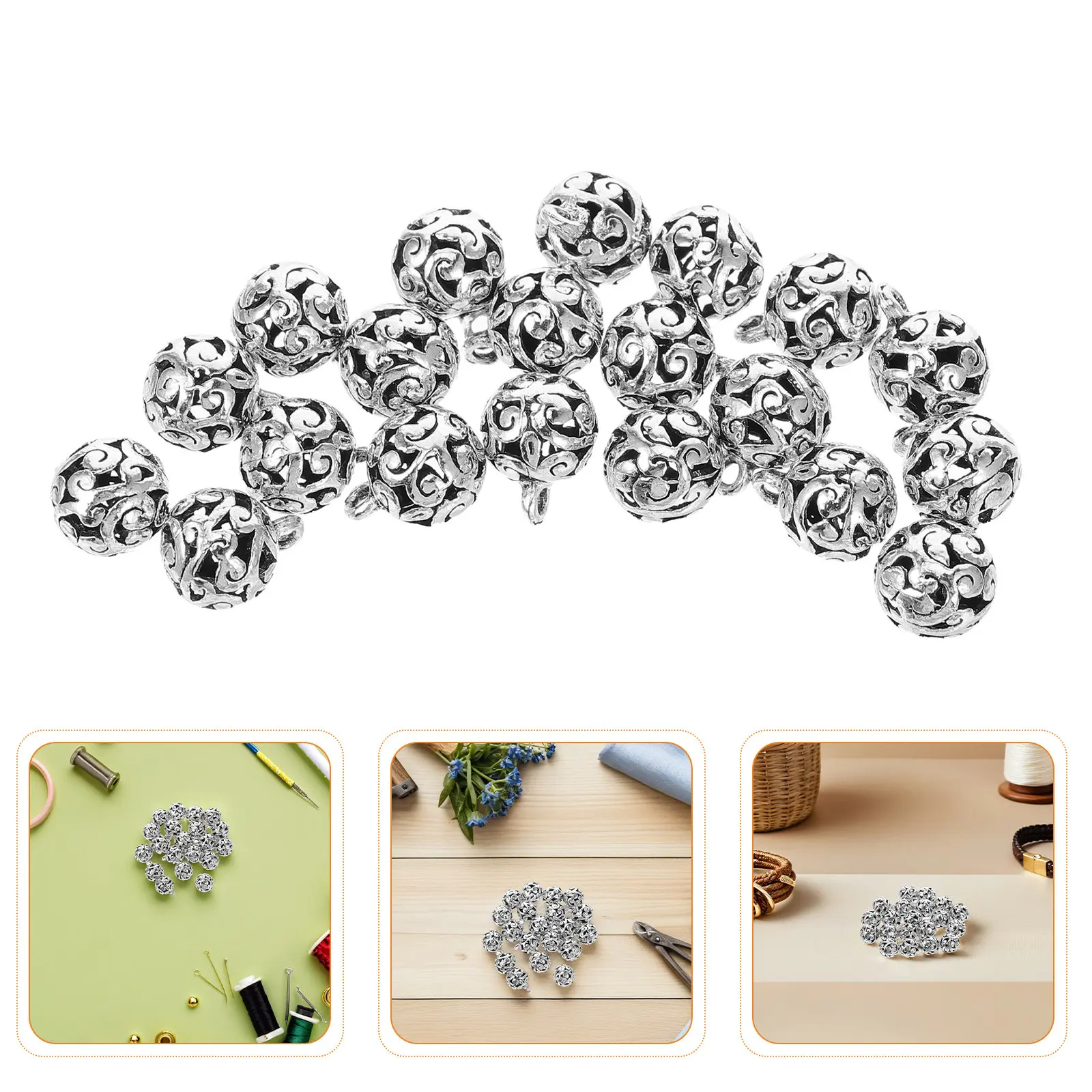 50Pcs Hollow Ball Charms Vintage Alloy Hollow-Out Flower Charms for DIY Jewelry Making Ethnic Pendants Bracelets Necklaces