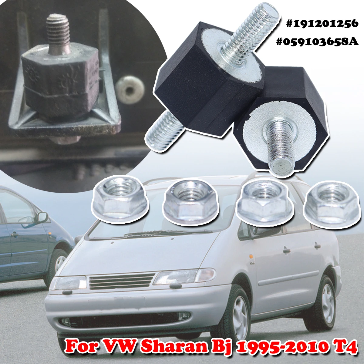 

For VW Sharan Bj 1995 - 2010 T4 Holder Rubber Bearing Intercooler Fuel Pump Engine Cover Mounts with Nuts Vibration Isolation