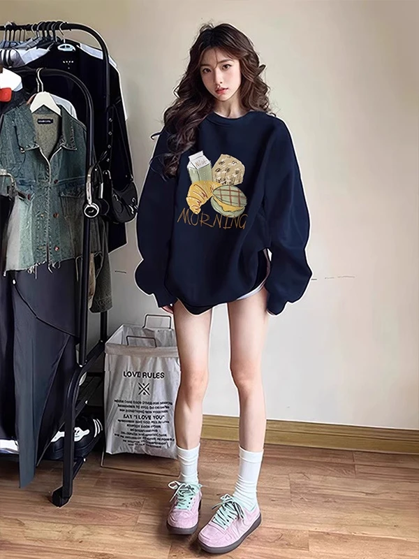 

plus Size Fleece Lined Thickened Hoodless Sweatshirt Women's Autumn Winter Loose Casual Fashion Outerwear Top Polyester Cotto...
