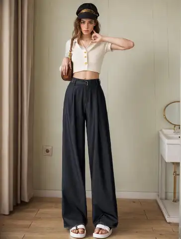 여성용 부드러운 얇은 청바지 와이드 레그 팬츠, 2024 신축성 허리 스트리트웨어, 느슨한 데님 풀 팬츠, 여름 Best5