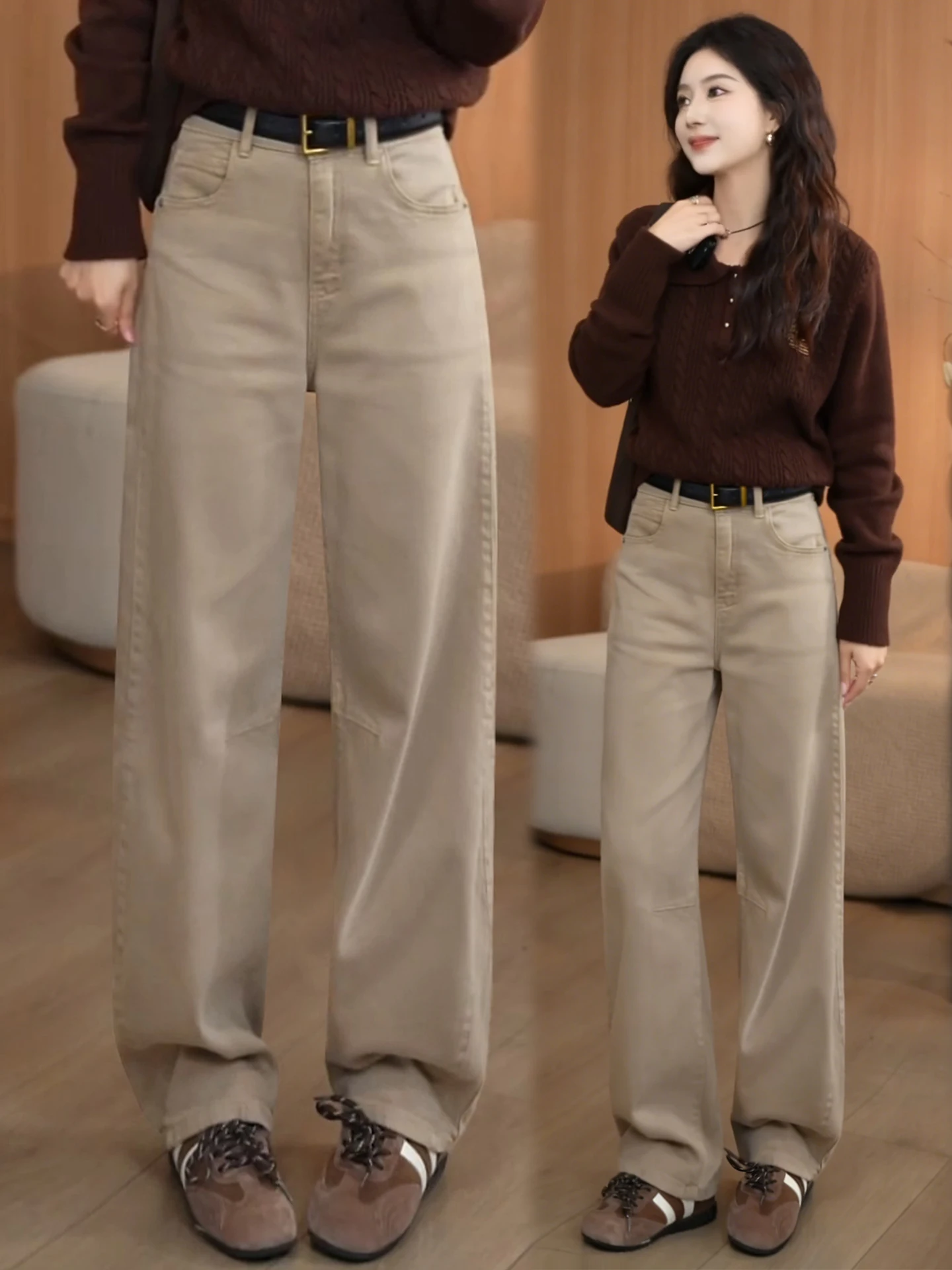 

Женские джинсы с высокой талией, свободные, прямого кроя, из хлопкового денима, с эффектом похудения, широкие штанины, весна-осень, новый стиль