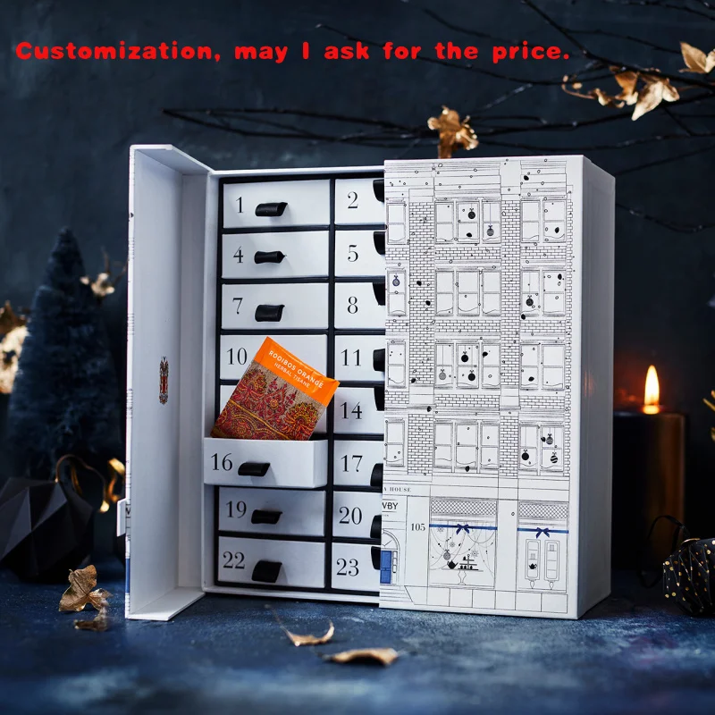 

Изготовленная на заказ упаковочная коробка, готовый картонный дневник, 24-дневная коробка для чая, адвент-календаря