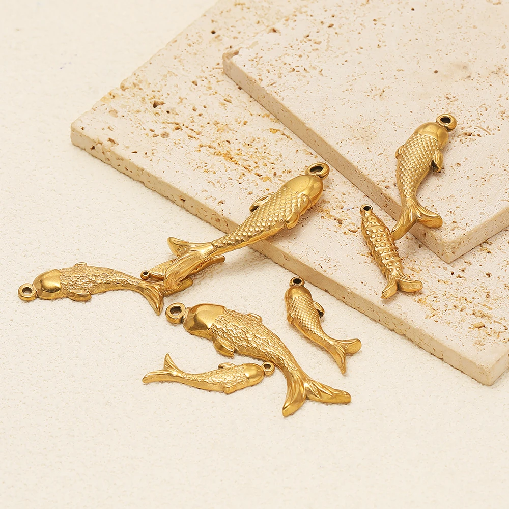 5 Stück Edelstahl-Fisch-Anhänger, massive Fisch-Charms für DIY-Kinder-Schmuck, modische Armband- und Ohrring-Bastelzubehörteile, Großpackung – Detail 2
