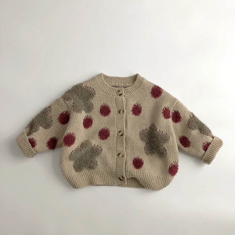 Autumn New Boys and girls strawberry jacquard knit Cardigan Unisex Kids soft loose sweater Coat