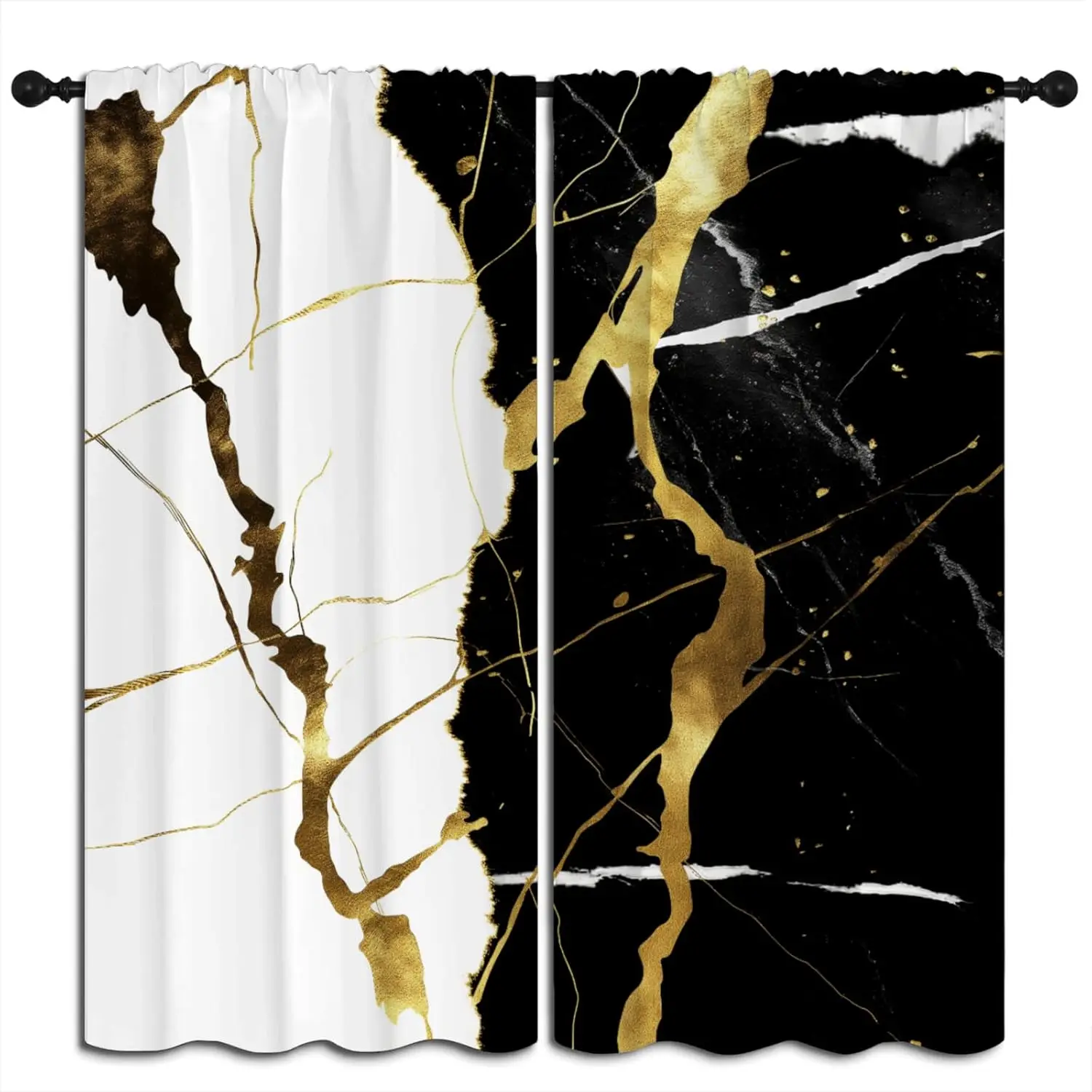 Black White Marble Blackout Curtains for Boys Girl Bedroom Home Decor, Modern Luxury Gold Texture Abstract Art Thermal Insulated