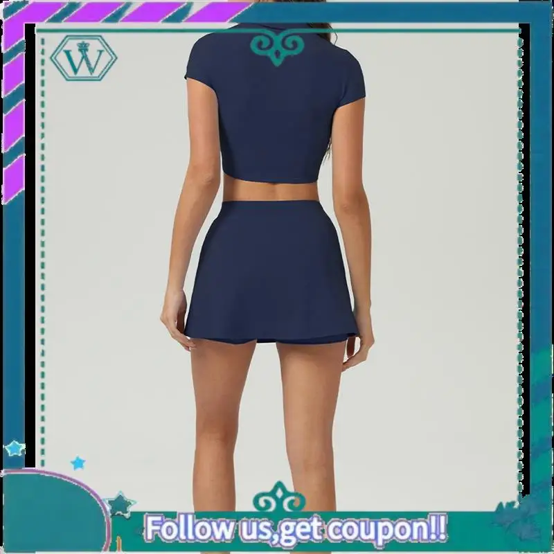 

A09P 2 Piece Tennis Dresses For Women Short Sleeves Athletic Workout Dress With Shorts