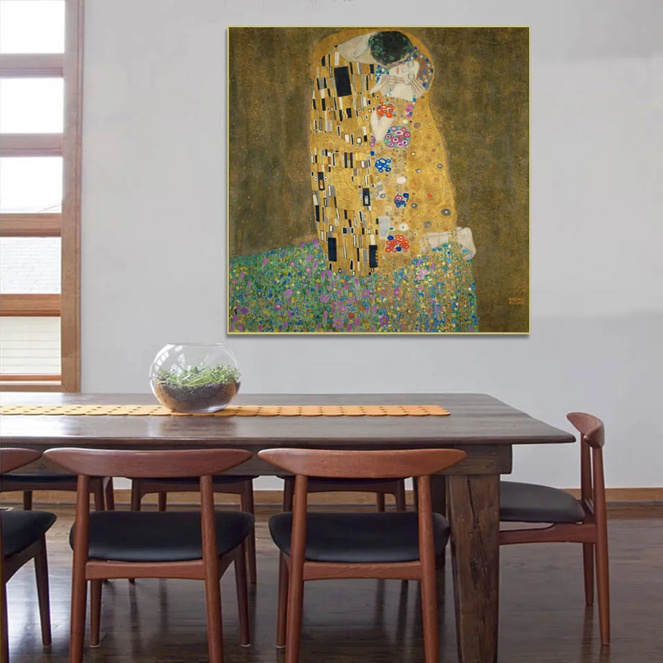 Handpainted high quality reproduction of The Kiss by Gustav Klimt  Famous artist wall picture for bedroom Home decoration luxury