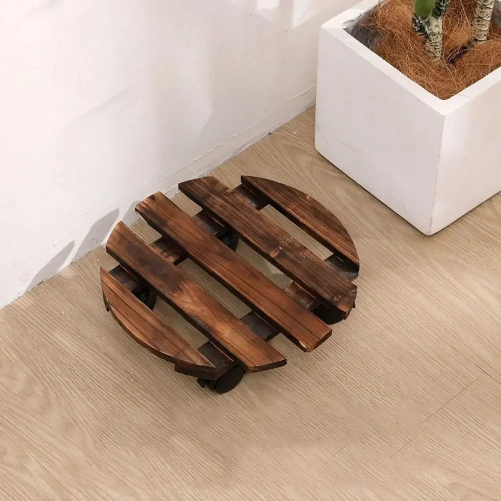 New Round/Square Plant Stand Wheels Rolling Thicken Plant Caddy Stand Portability Wooden Outdoor Dolly Garden
