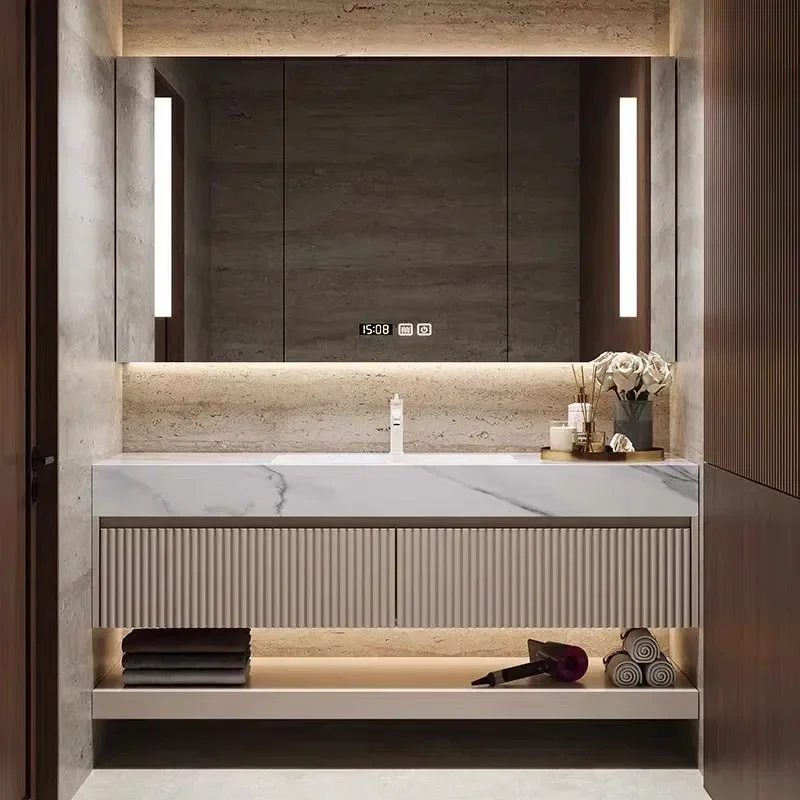 DuPont Corian Integrated Basin Rock Slab Seamless Double Sink Bathroom Vanity Cabinet Toilet Washstand Hand Washbasin Combo