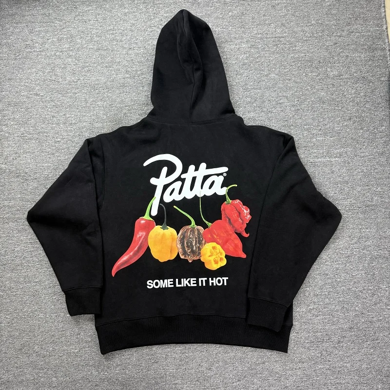 2026ss PATTA Chili Print Hoodies Unisex Casual Men Women Oversized Pullover Black White Sweatshirt - view 3