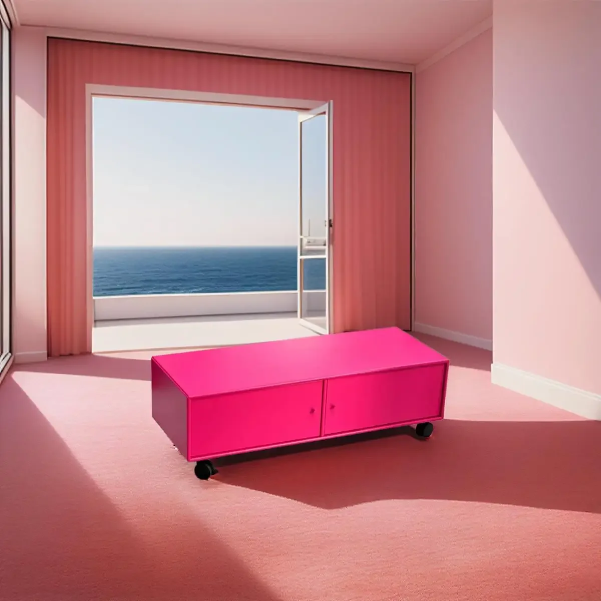 ไม้เนื้อแข็งทั้งหมด ตู้วางทีวีโดปามีนทาสี ตู้เก็บของ เคลื่อนย้ายได้ด้วยรอก