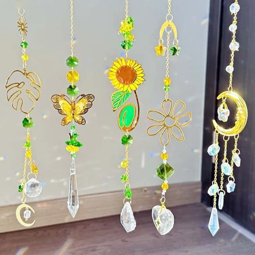 Artificial Crystal Crystal Wind Chime Home Decor Hanging Pendant Butterfly Light Catcher Butterfly/Sunflower Sun Catchers Garden