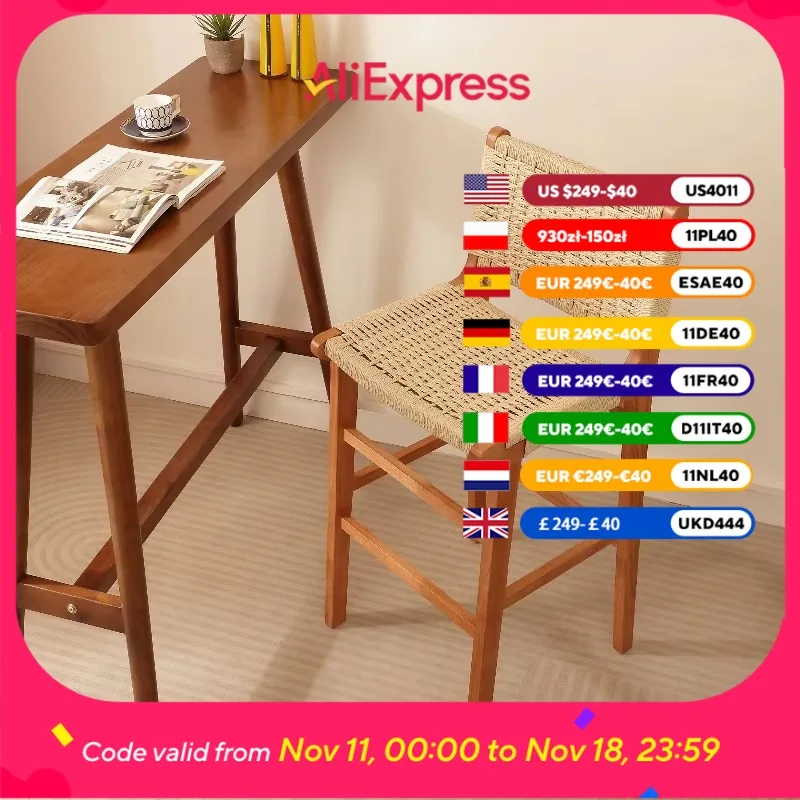 

Woven Wooden Bar Stools Minimalist Modern Nordic Dining Household Backrest Bar Stools High Design Banqueta Home Furniture