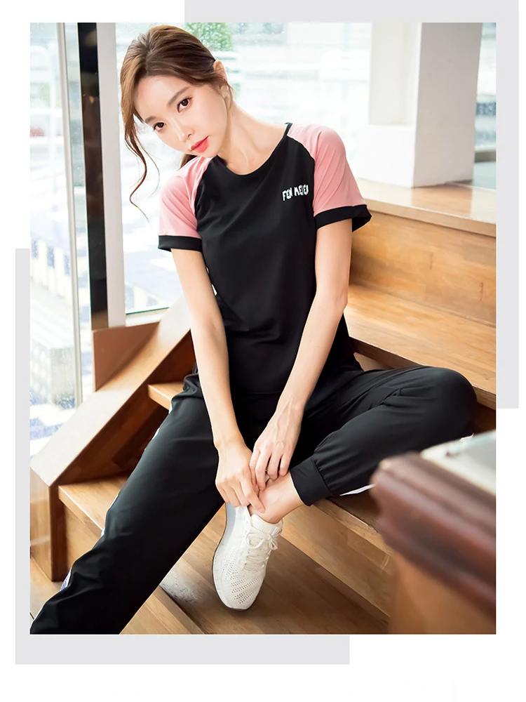 Women's Tracksuit Pachworked Sweat Pants Jacket Sports Bra Breathable T-Shirt 4 Pieces Sets Sportwear Sweatshirt Set Women Sets