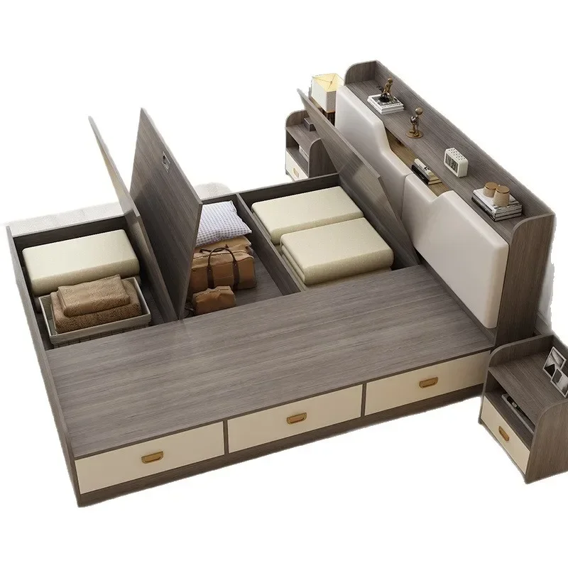 

Solid wood high box bed. M double bed storage bed. Single bed storage. M master bedroom European wedding bed