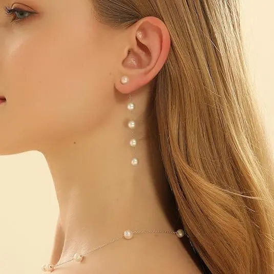 Trend Simulation Pearl Tassel Long Earrings For Women Rhinestone Wedding Korean Chain Drop Earrings Fashion Party Jewelry