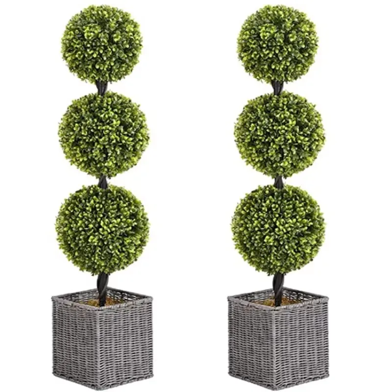 

Simulation spherical round boxwood pine needle artificial potted triple ball tower tree living room outdoor decoration ornaments