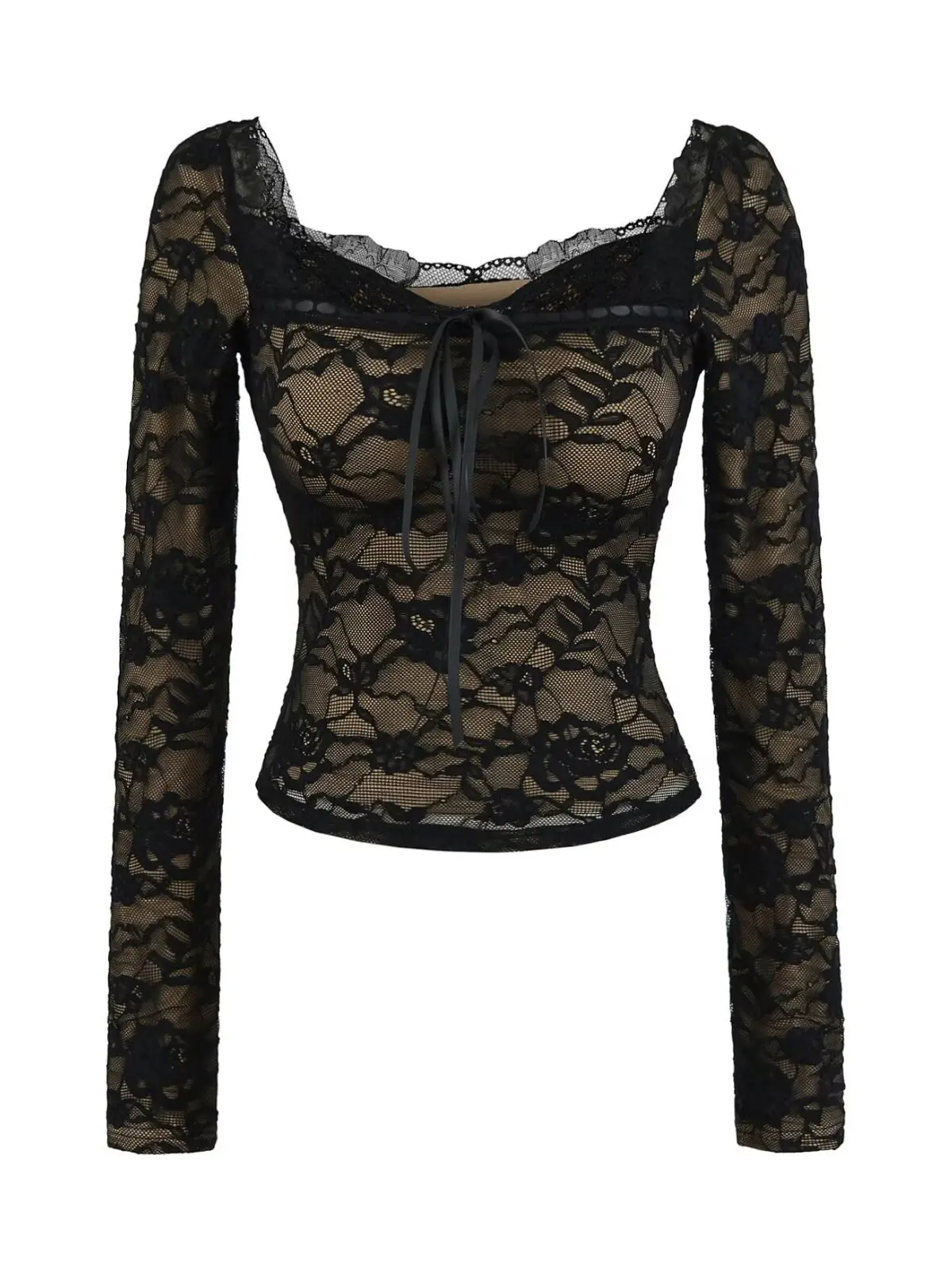 French Style Pure Desire Lace Shirt Women's Short Sleeve Long Sleeve Low Cut Shoulder Pad Base Shirt Spring 2026 Floral Pattern