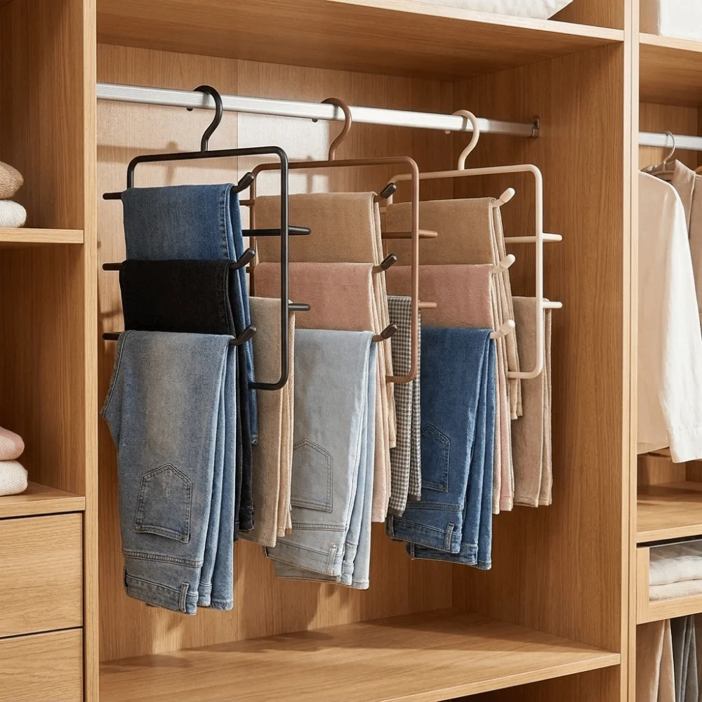 Durable Iron Multi-Layer Trouser Racks Hanging Non Slip Scarf Tie Rack Space Saving Closet Pants Organizer Wardrobe view 4