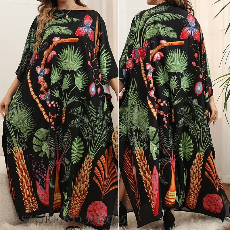 Large Size Bohemian Style Nightdress Home Clothes Print Flower Female Long Nightgown Bath Robe Loose Rayon Sleepwear Lounge Wear