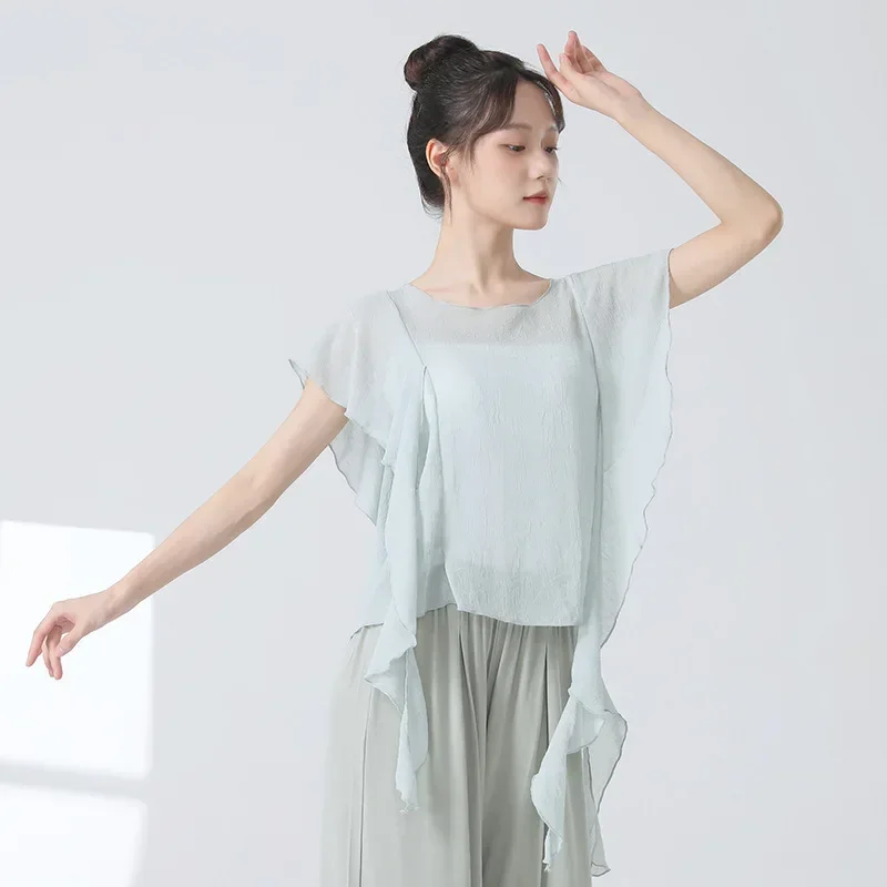 Modern dance clothes, loose summer adult classical dance body rhyme elegant gauze clothes, Chinese dance body training clothes