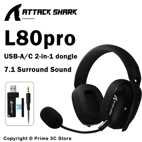 ATTACK SHARK L80PRO auriculares inalámbricos para juegos 2,4G/BT/con cable ultraligeros controladores de 40mm auriculares de baja latencia para PC PS5 Switch Xbox